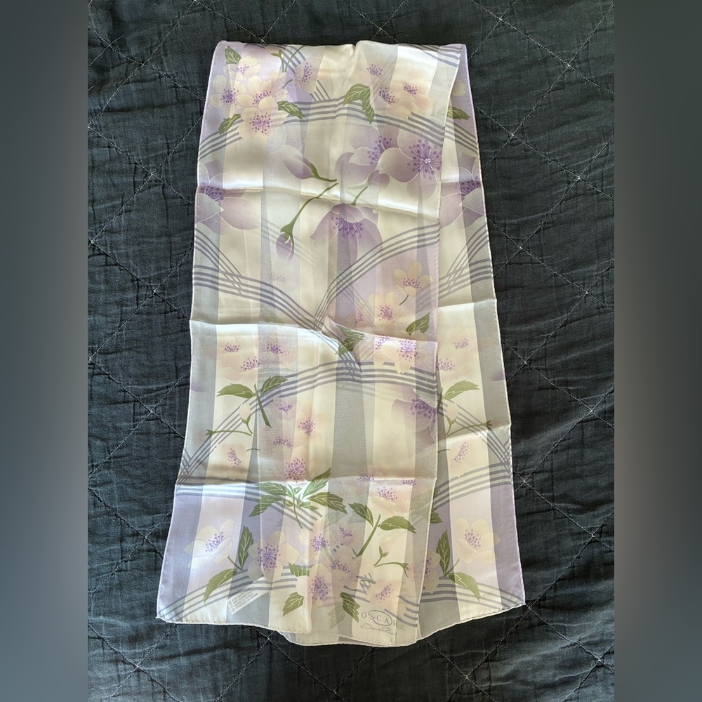 Vintage Oscar de la Renta Floral Sheer Silk Long Scarf